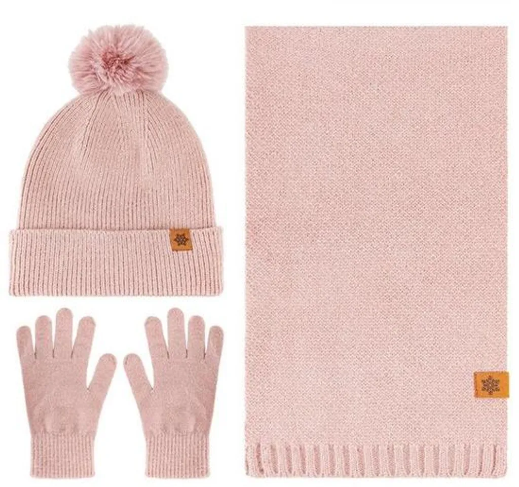 Ensemble 3 pièces rose chaud pour femme triple épaisseur hiver Modèle LOU