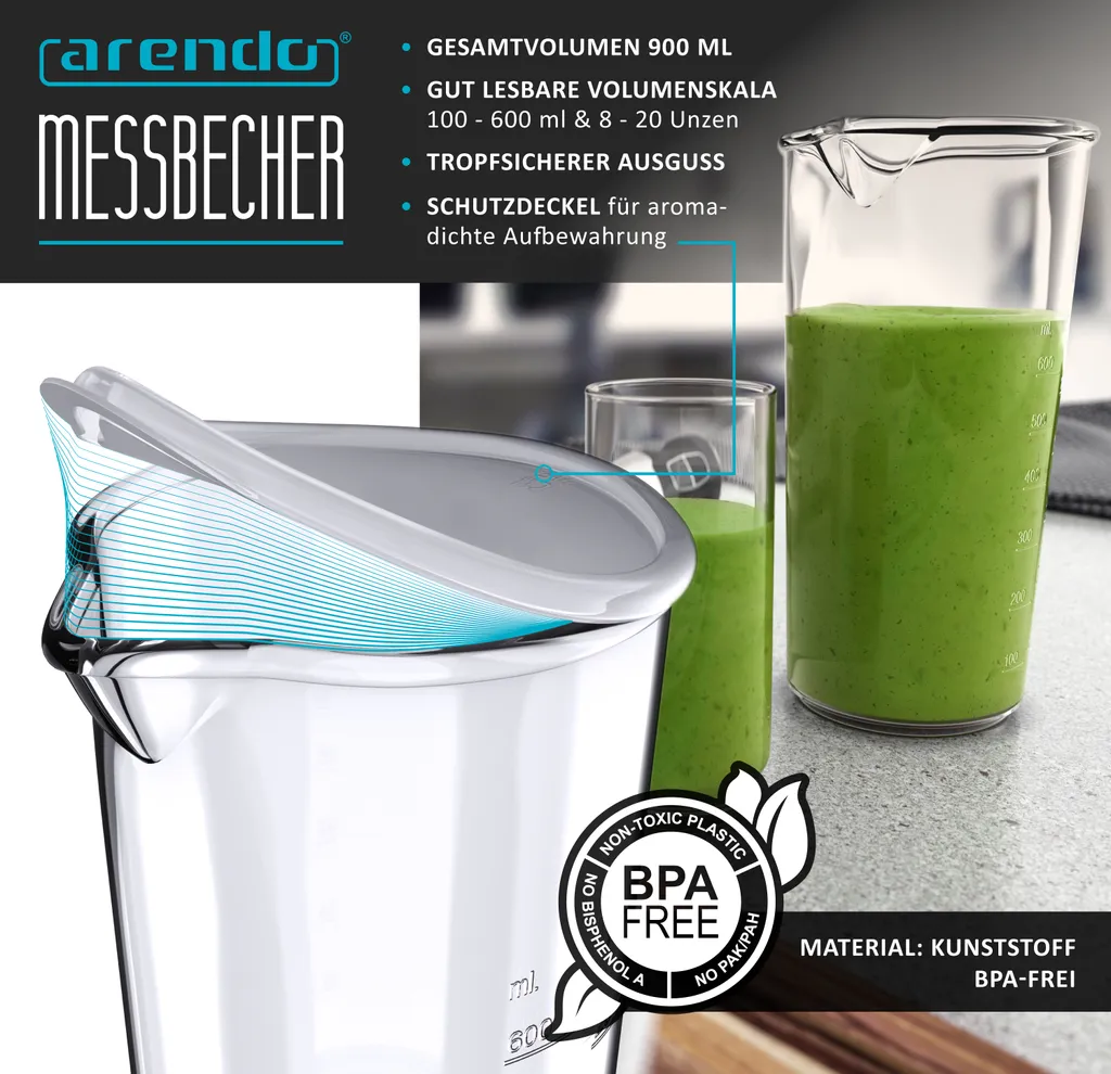 2x Bicchiere Mixer Arendo 600ml per Shake Proteici e Smoothies - 3