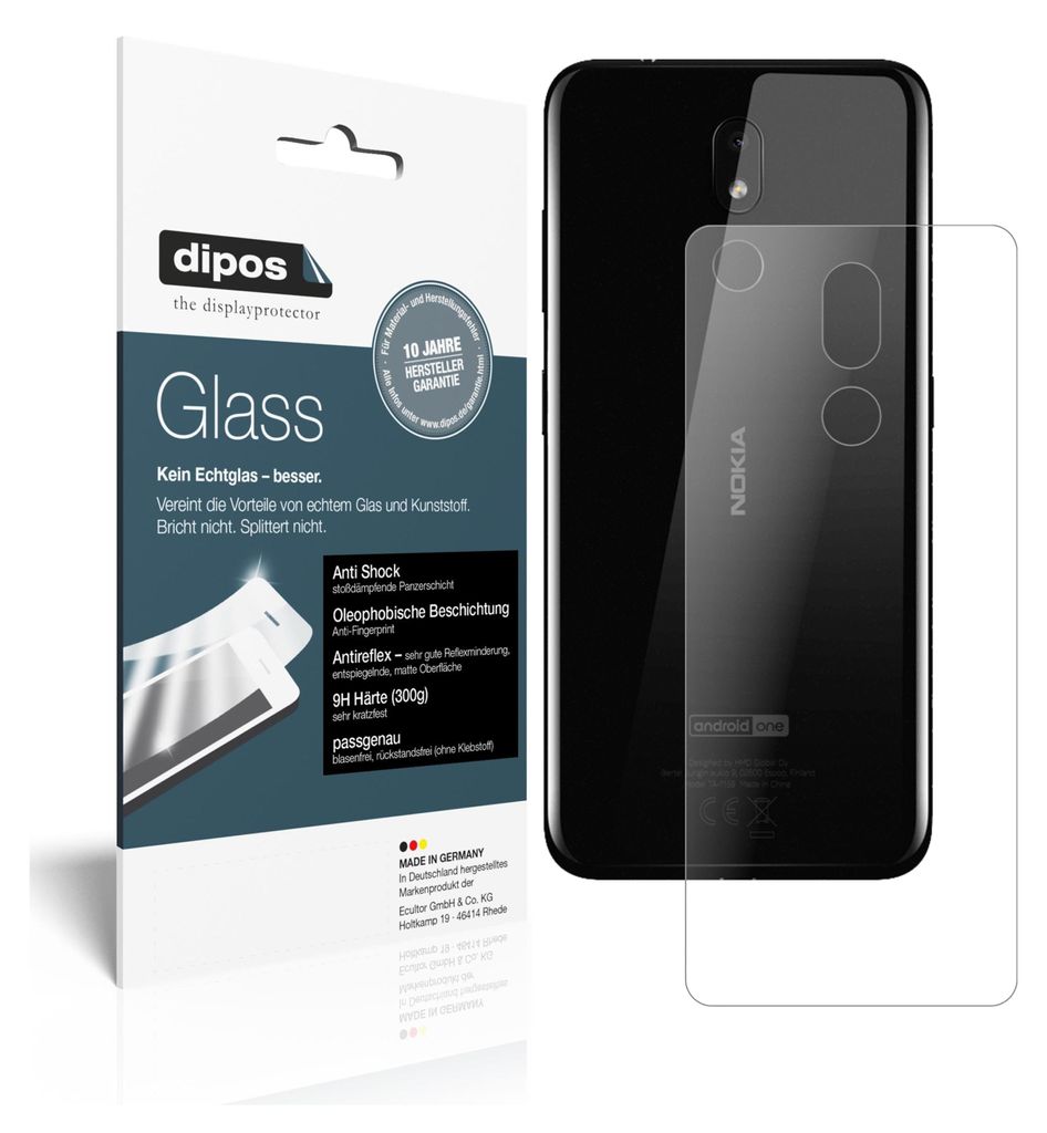 2x Schutzfolie für Nokia 3.2 Rückseite matt - Anti-Shock 9H Folie dipos Glass