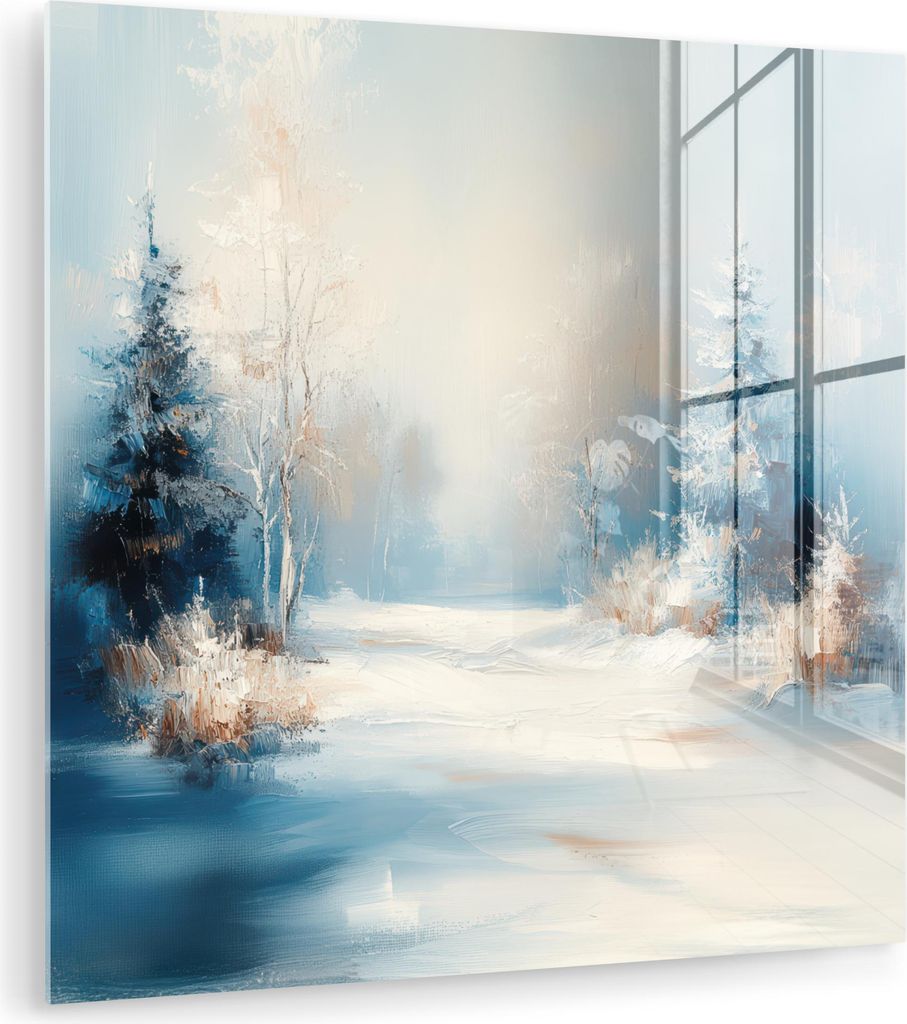 MuchoWow Glasbilder - Bilder auf Wandbild - Foto auf Glas Wald - Winter - Natur - Abstrakt - Schnee 20x20 cm Wanddekoration aus Glas - Acrylglasbil...