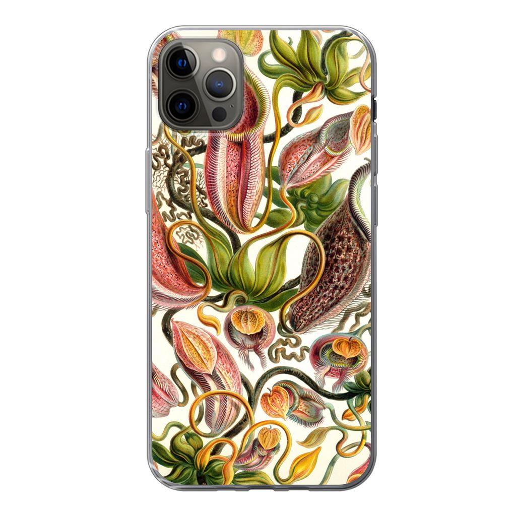 MuchoWow Handyhülle Schutzhülle Hülle für iPhone 12 Pro Max Nepenthaceae - Künstliche Blumen Silikon Softcase Handy Hülle - Hartschale
