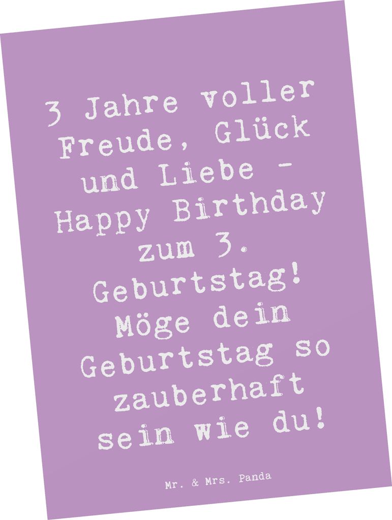 Mr. & Mrs. Panda Postkarte Spruch 3. Geburtstag Freude - Produktbild 