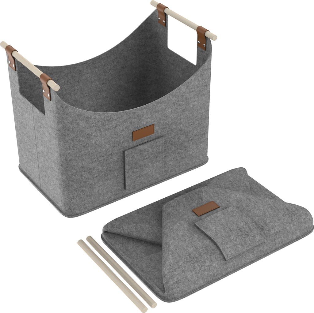 LZQ 2 ×Brennholzkorb 60L, Filzkorb Filz und verstärkter Griff, Faltbarer Holzkorb Filztasche als Aufbewahrungskorb für Einkauf, Holz, Zeitung od...