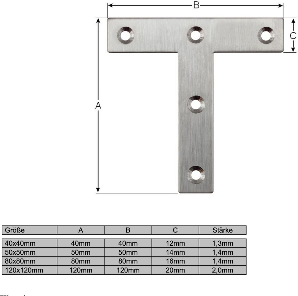Edelstahl T-Blech Lochplatten Holzverbinder Lochblech Flachverbinder 5-18 50x50mm 10 Stück