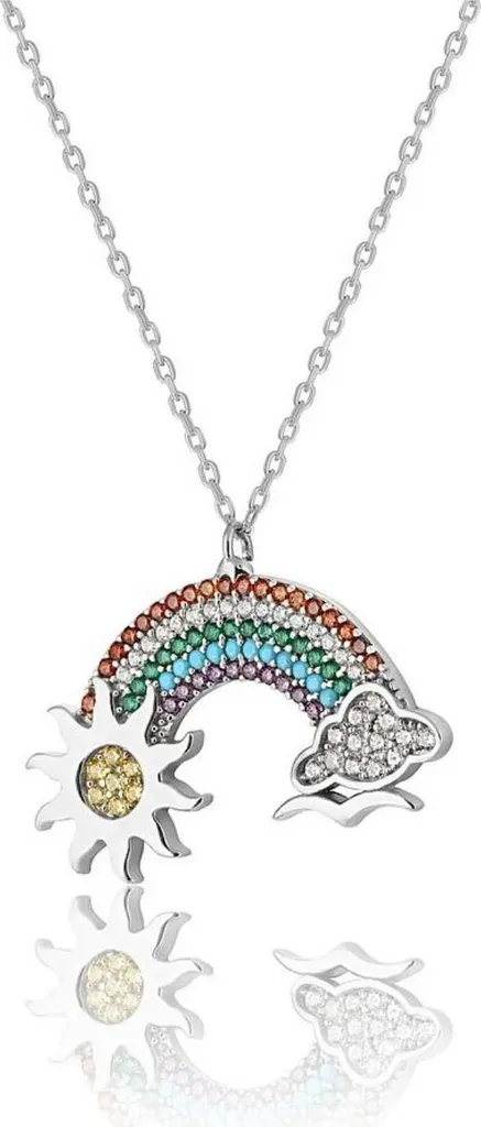 Collier porte-bonheur arc-en-ciel argent 925 et pierres multicolores