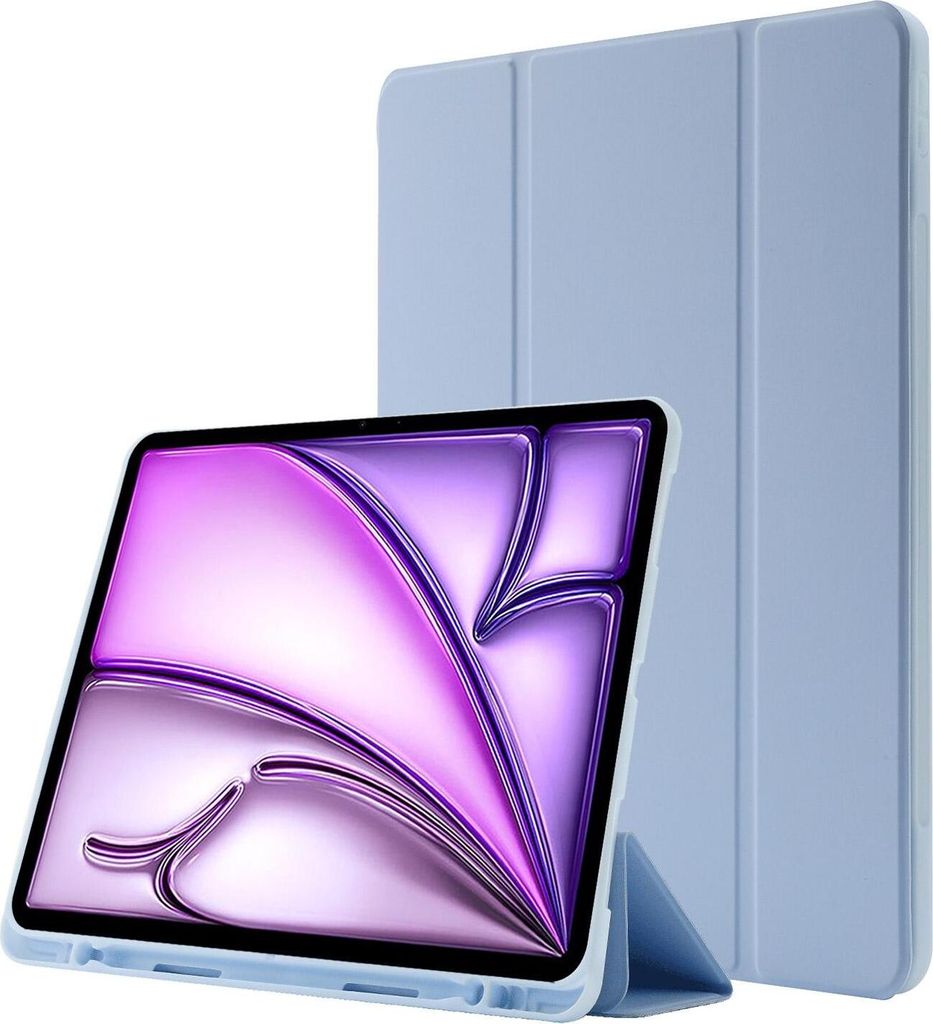 Mobigear Tri-Fold Gel iPad Air 13 Zoll (2025) Hülle TPU,Kunstleder Backcover + Stifthalter + Ständer - Blau