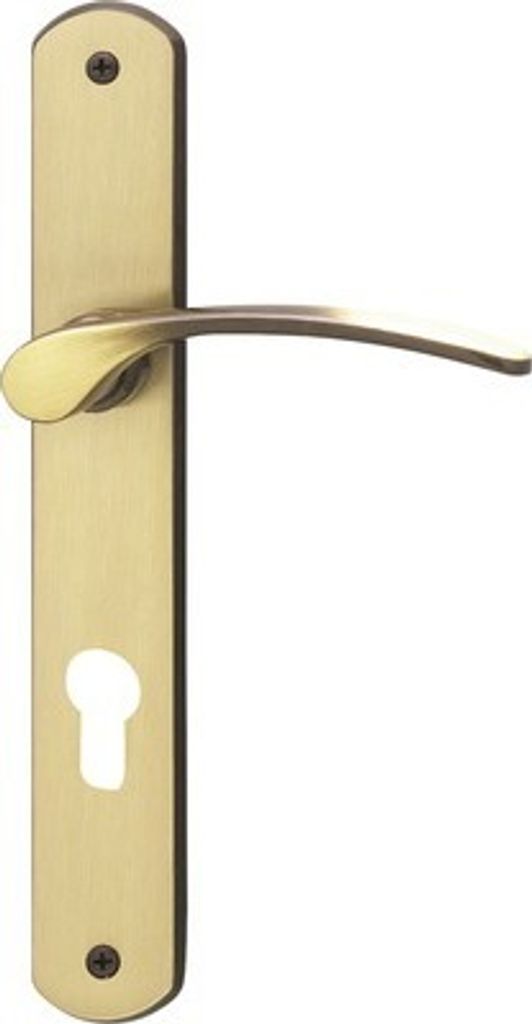 Langschildgarnitur Amos messing/brüniert/satiniert PZ mit 2x Drücker für Wohnungseingangstür links/rechts