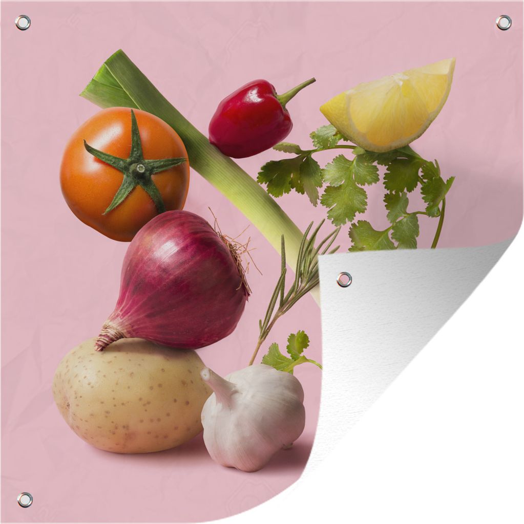 MuchoWow 100x100 cm Outdoor-Poster Gartendeko Sichtschutz Garten Poster für den Garten Lebensmittel - Gemüse - Rosa