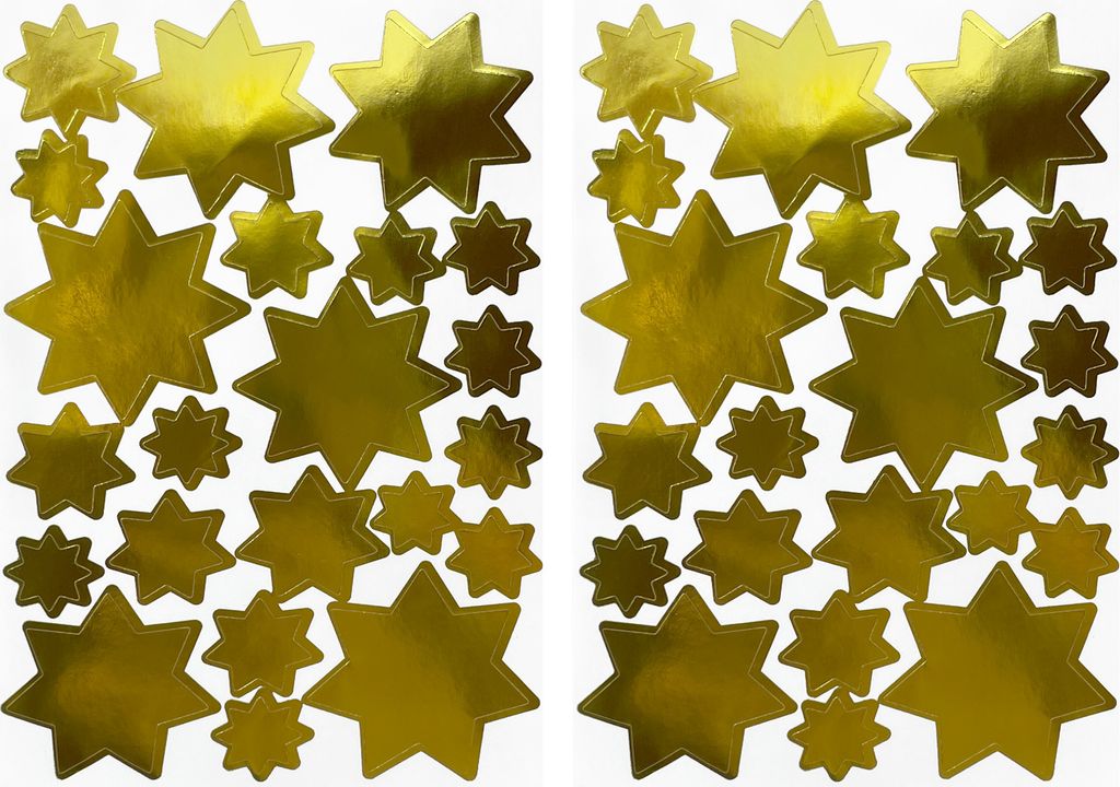 Oblique Unique 44 Sterne Sticker Stern Aufkleber für Weihnachten Weihnachtsdeko Geschenkdeko Basteln Glänzend - gold