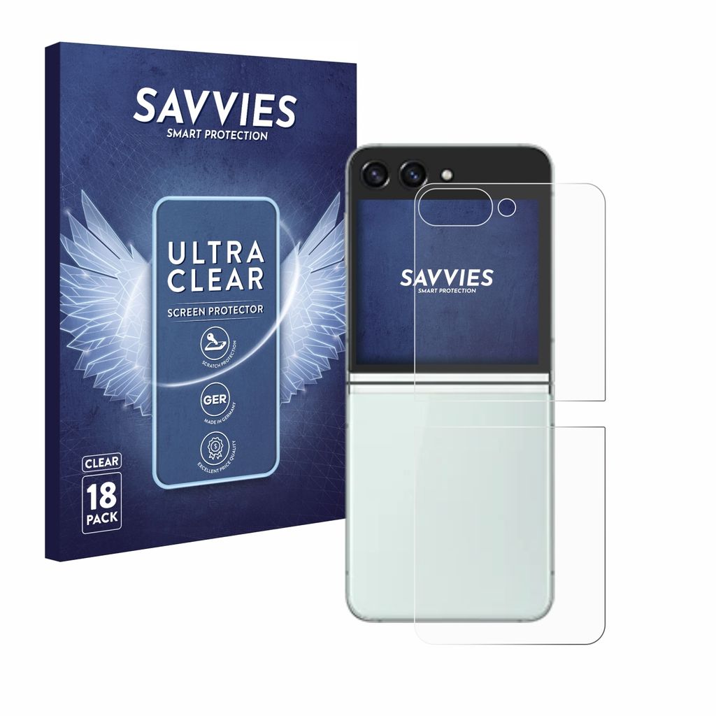18x Für Samsung Galaxy Z Flip 5 (Rückseite) Schutzfolie Savvies Displayschutz Display Schutz Folie Klar Transparent