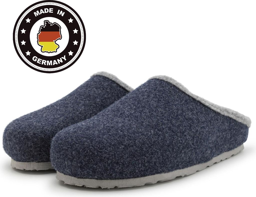 PANTOFFELMANN Filzclogs mit Fußbett warme Filzhausschuhe Filzpantoffel Herren Damen Filz Clog Hausschuhe blau 47