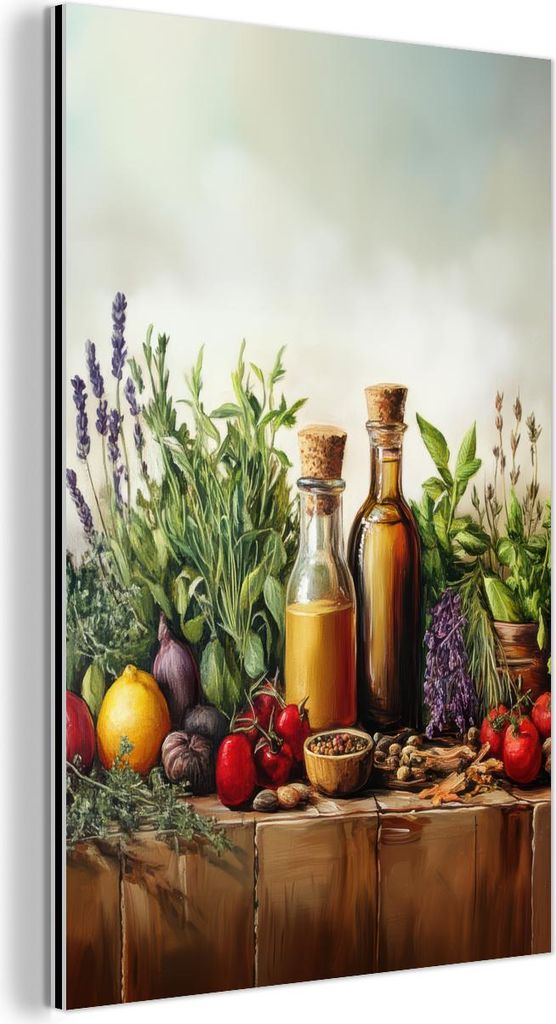 MuchoWow Wanddekoration Metall Metallbild Wandkunst 80x120 cm Stilleben - Kräuter - Gewürze - Früchte - Farbenfroh MuchoWow Aluminium Gemälde -...
