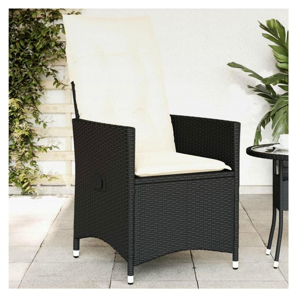 Verstellbarer Gartensessel mit Kissen in Schwarz aus Poly Rattan