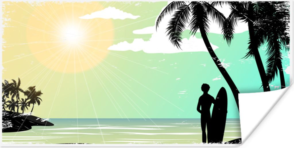 MuchoWow Poster Sonne - Meer - Brandung 40x20 cm - Poster für die Wand - Poster Schlafzimmer