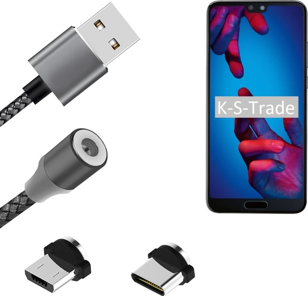 K-S-Trade Hochwertiges Magnet-Lade-kabel Sync-Kabel Daten-Kabel für Huawei P20 mit USB-Typ-C-Anschluss und Micro-USB-Anschluss 2A bis zu 480mbps