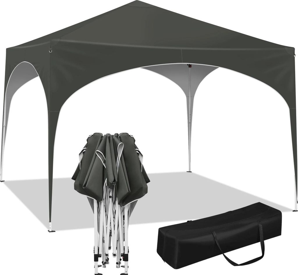Partyzelt - Pop-up Gartenpavillon - Wasserdicht - Faltbar - Halbrundes Dach - 3 x 3 m - Grau