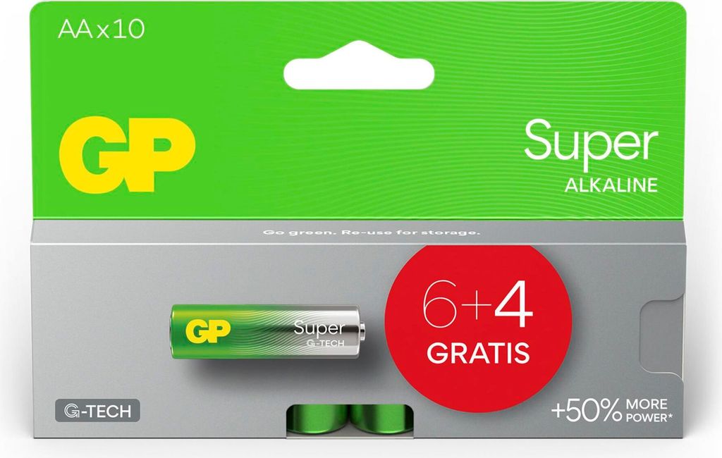 GP Batteries GPSUP15A980C10 6+4 GP super alkaline AA Mignon LR06 Hochleistungsbatterien