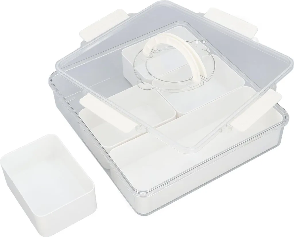 Vassoio Antipasti 5 Scomparti con Manico e Coperchio Ermetico Bianco - 3
