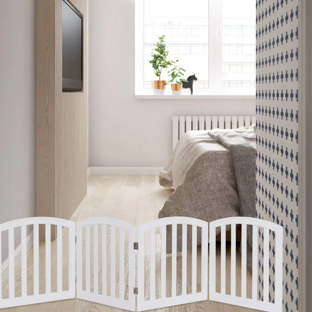 Cancelletto Legno per Cani Costway 4 Pezzi | Sicurezza Scale Senza Fori