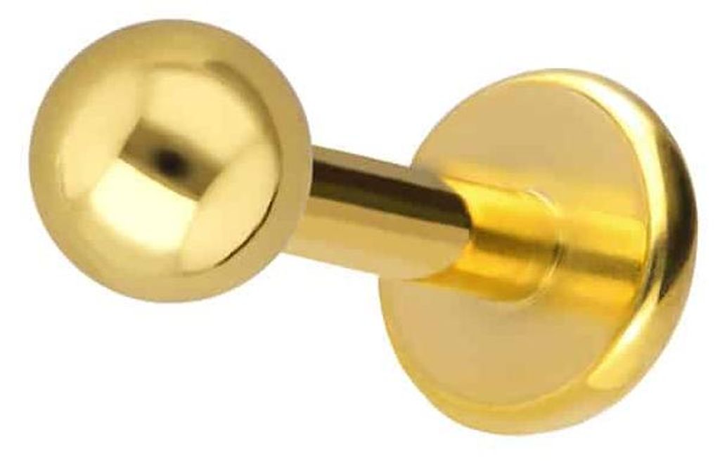 Ohrpiercing, Nasenpiercing Titan Labret mit Innengewinde + 925er Silber Aufsatz MOISSANIT Gold Stablänge: 6mm + Stabstärke: 1,2mm + Kugelgröße:...