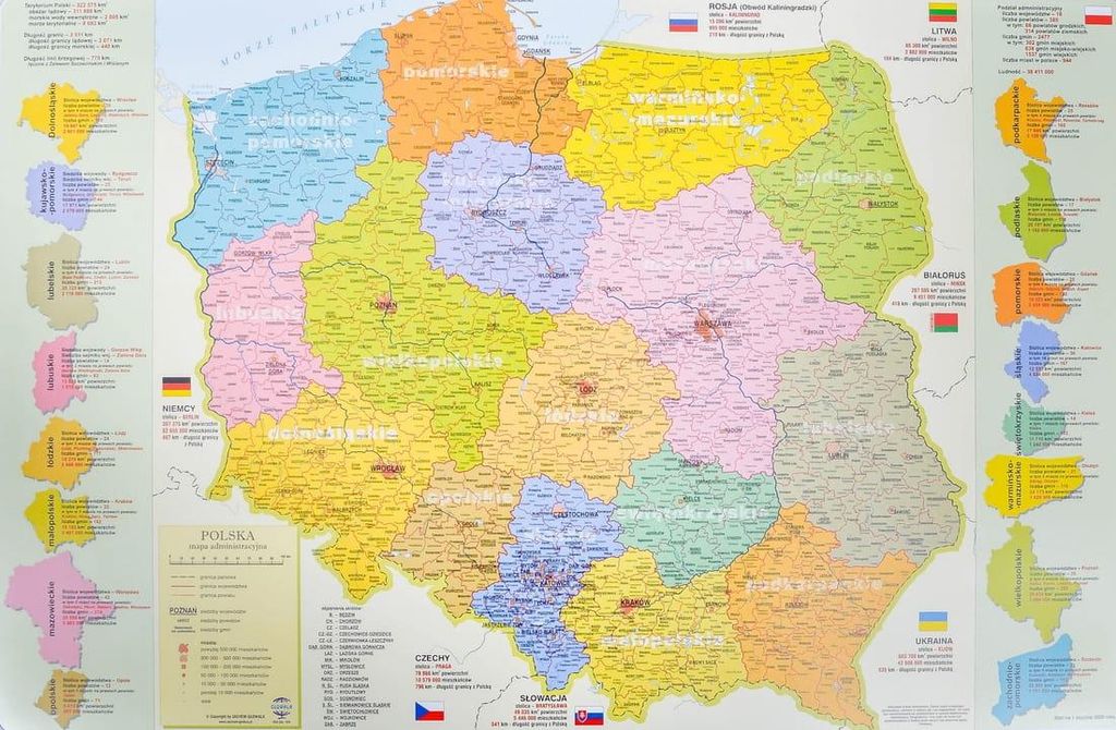 Polen. Verwaltungskarte. Schreibtischunterlage. Zachem