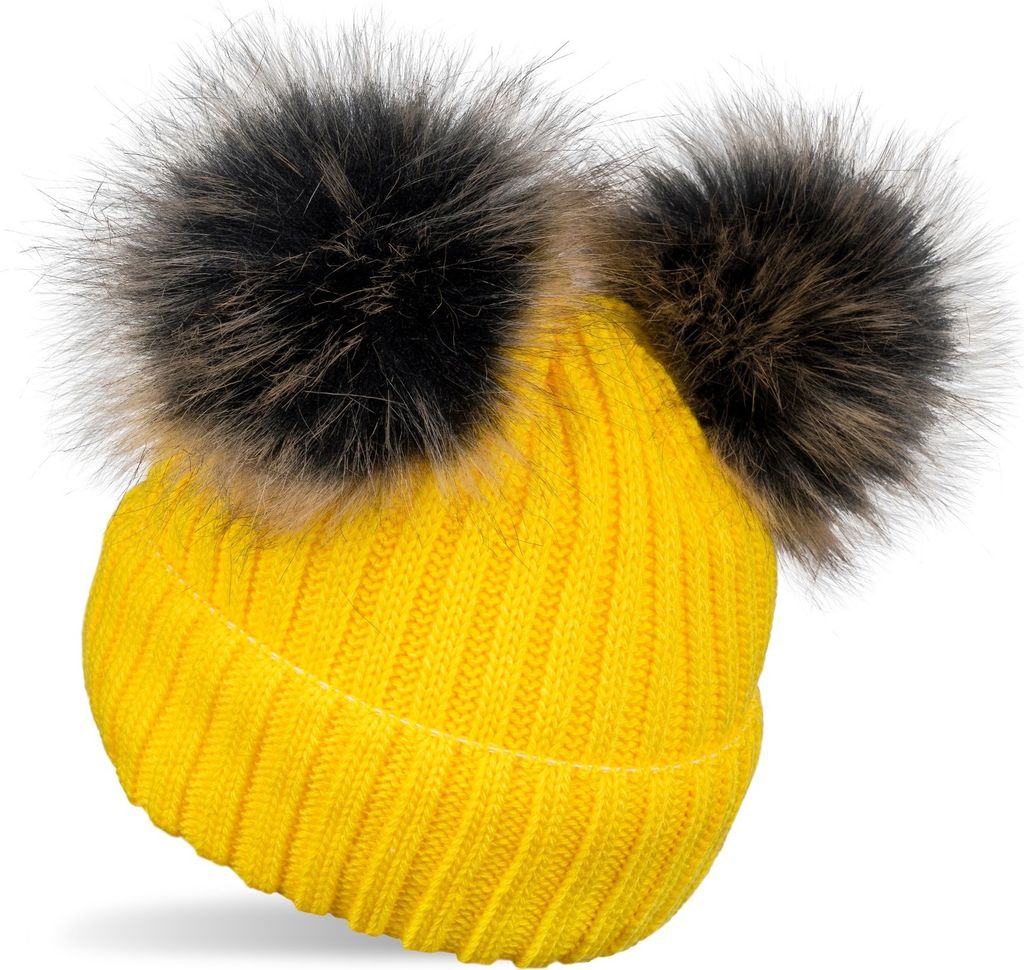 styleBREAKER Kinder Strick Bommelmütze mit 2 Kunstfellbommel und Fleece Futter, Winter Mütze, Strickmütze, 2-5 Jahre 04024203