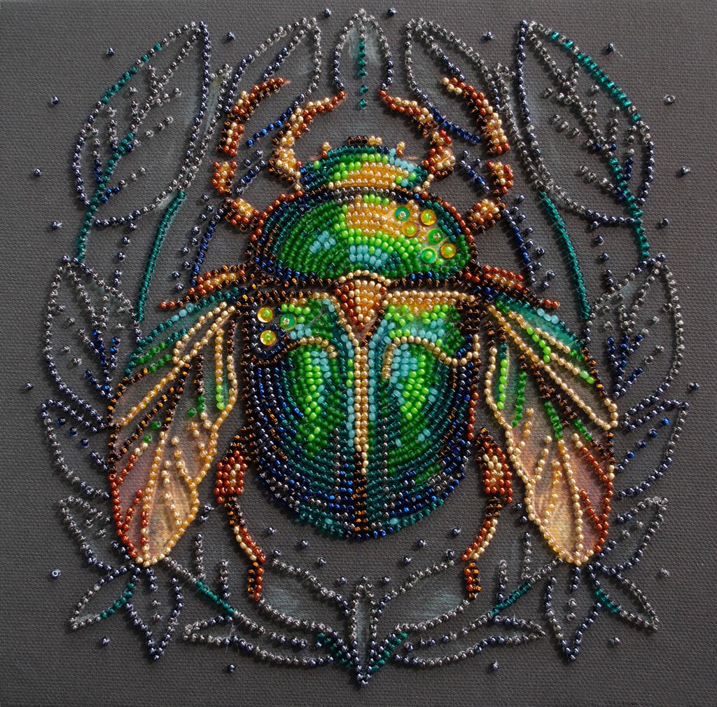 Abris Art AMB-105 Perlenstitch Set "Smaragdkäfer", bedruckt, 20x20cm
