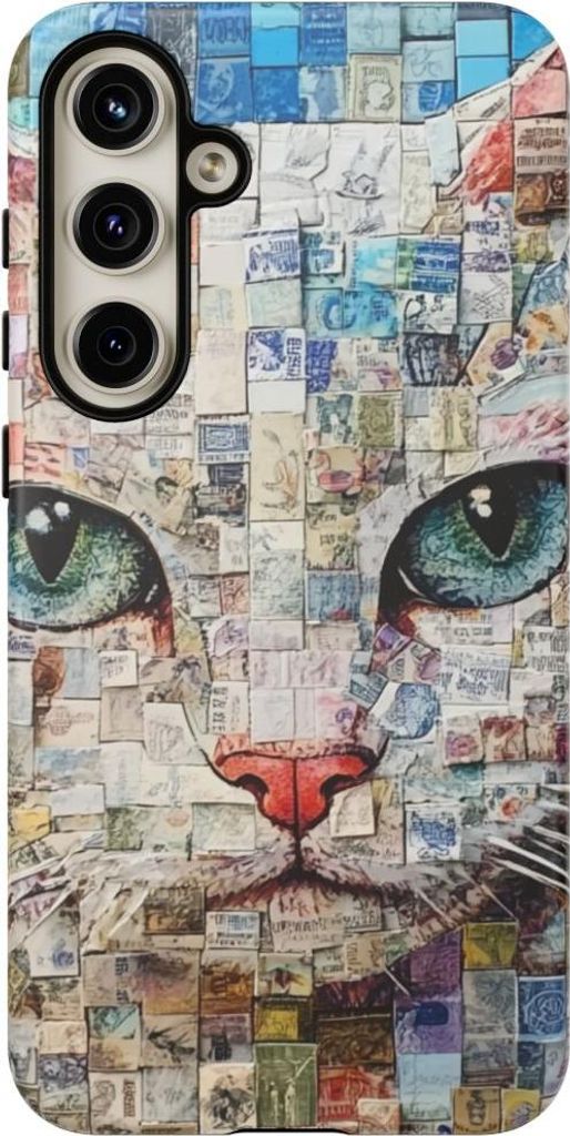 Katzen-Collage auf blauem Hintergrund – Hülle Kompatibel mit Samsung Galaxy S24 Plus