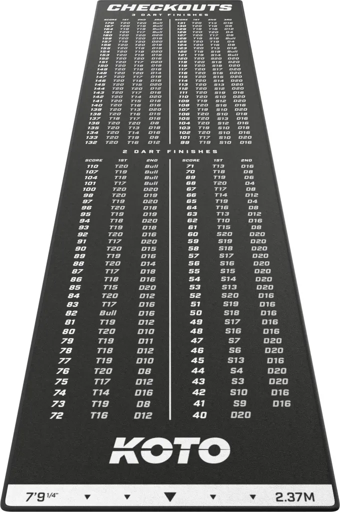 KOTO Tapis de Fléchettes Noir avec Ligne de Tir Checkout 237x60 cm