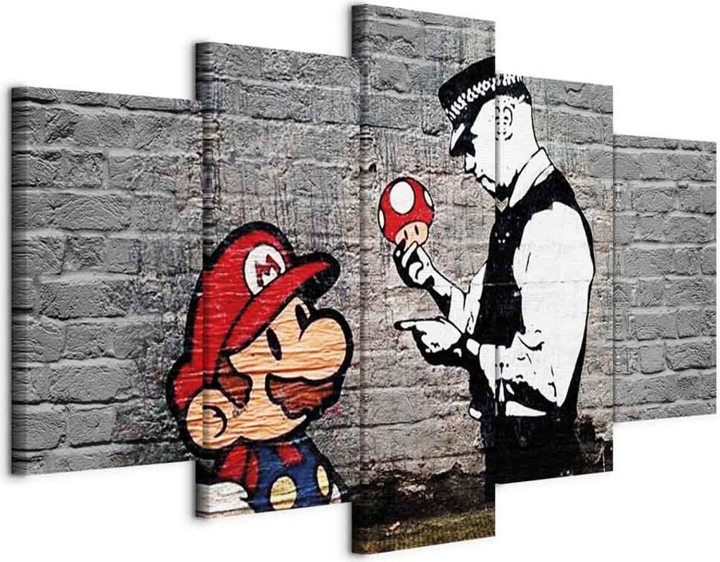Italienischer Leinwand Leinwandbild - Super Mario Mushroom Cop (Banksy) 200x100 cm Streetart i-B-0040-b-m