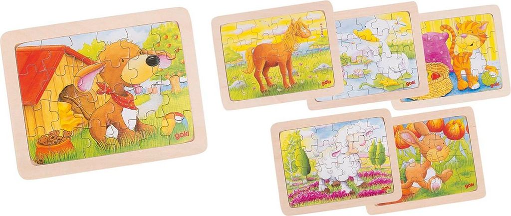 Goki - Drewniane puzzle zwierzta, zestaw 6 sztuk Zdjęcie produktu 