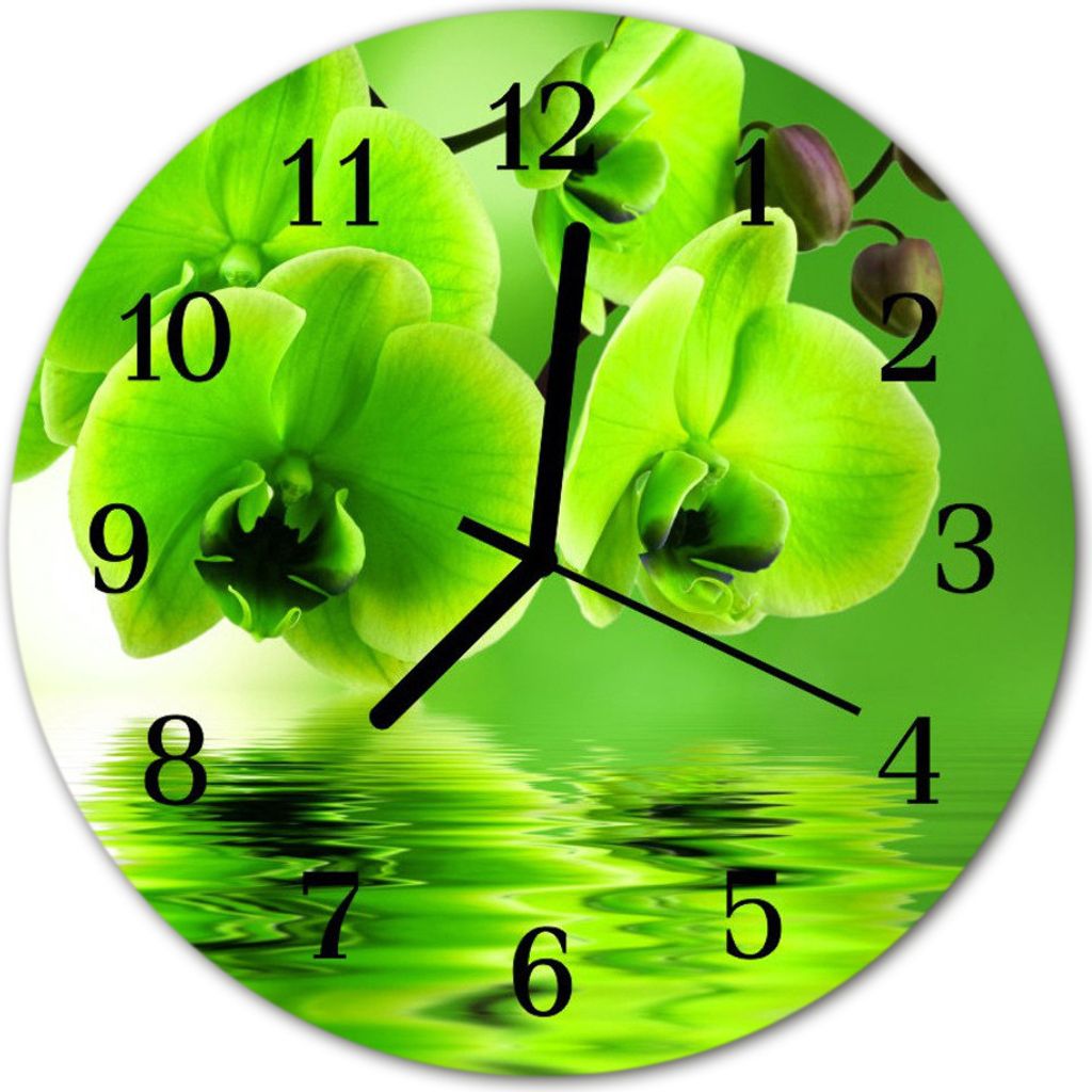 Glasuhr Wanduhr Küchenuhr Echt-Glas 30fi cm Orchidee grün
