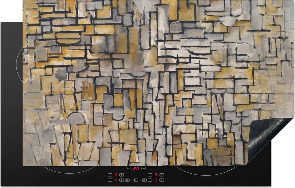 KitchenYeah Herdabdeckplatte Mondrian - Kunst - Alte Meister - Tableau I , 85x52cm, Küche Deko, Glaskeramikfeld Herdabdeckung, Abdeckplatte fùr...