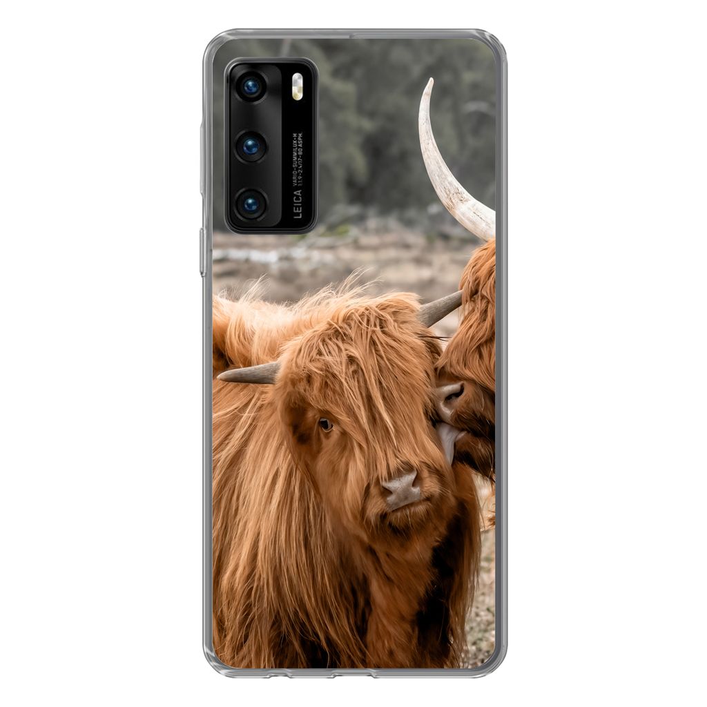 MuchoWow Handyhülle Schutzhülle Hülle für Huawei P40 Schottischer Highlander - Liebe - Porträt Silikon Softcase Handy Hülle - Handytasche