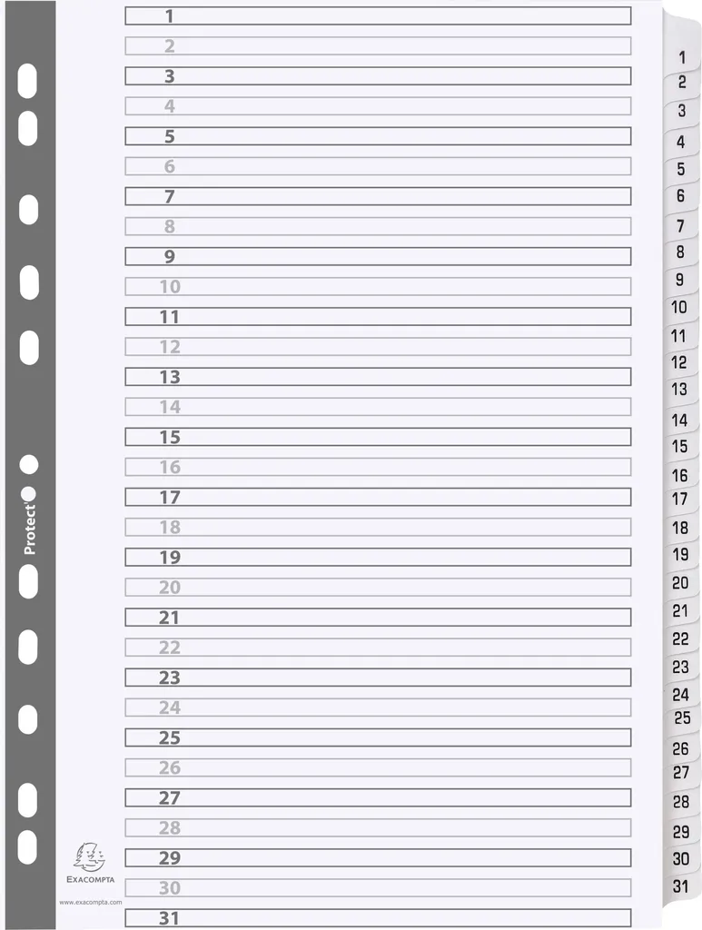 Exacompta Intercalaires 1-31 A4 Blanc MWD1-31Z pour Classeur
