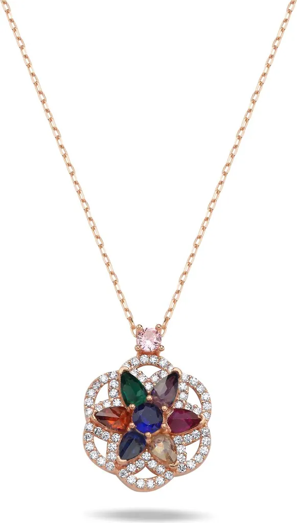 Pendentif fleur de lotus en argent et or rose avec zircons colorés