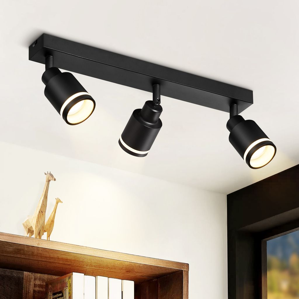 ZMH LED Deckenleuchte Schwarz Spotleuchten 3 Flammig Deckenlampe GU10 Schwenkbar Wandstrahler Metall für Flur Küche Schlafzimmer, Ohne Leuchtmi...