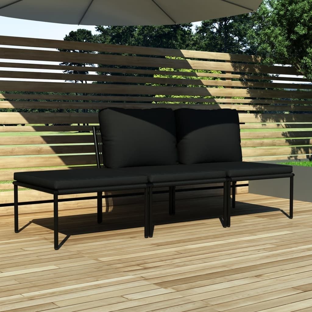 The Living Store 3-tlg. Garten-Lounge-Set mit Auflagen Schwarz PVC
