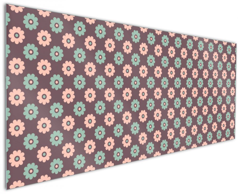 Wallario Küchenrückwand aus Glas, Größe: 125 x 50 cm, Motiv: Muster mit grünen und rosa-farbenen Blüten | Spritzschutz | abwischbar | pflegel...