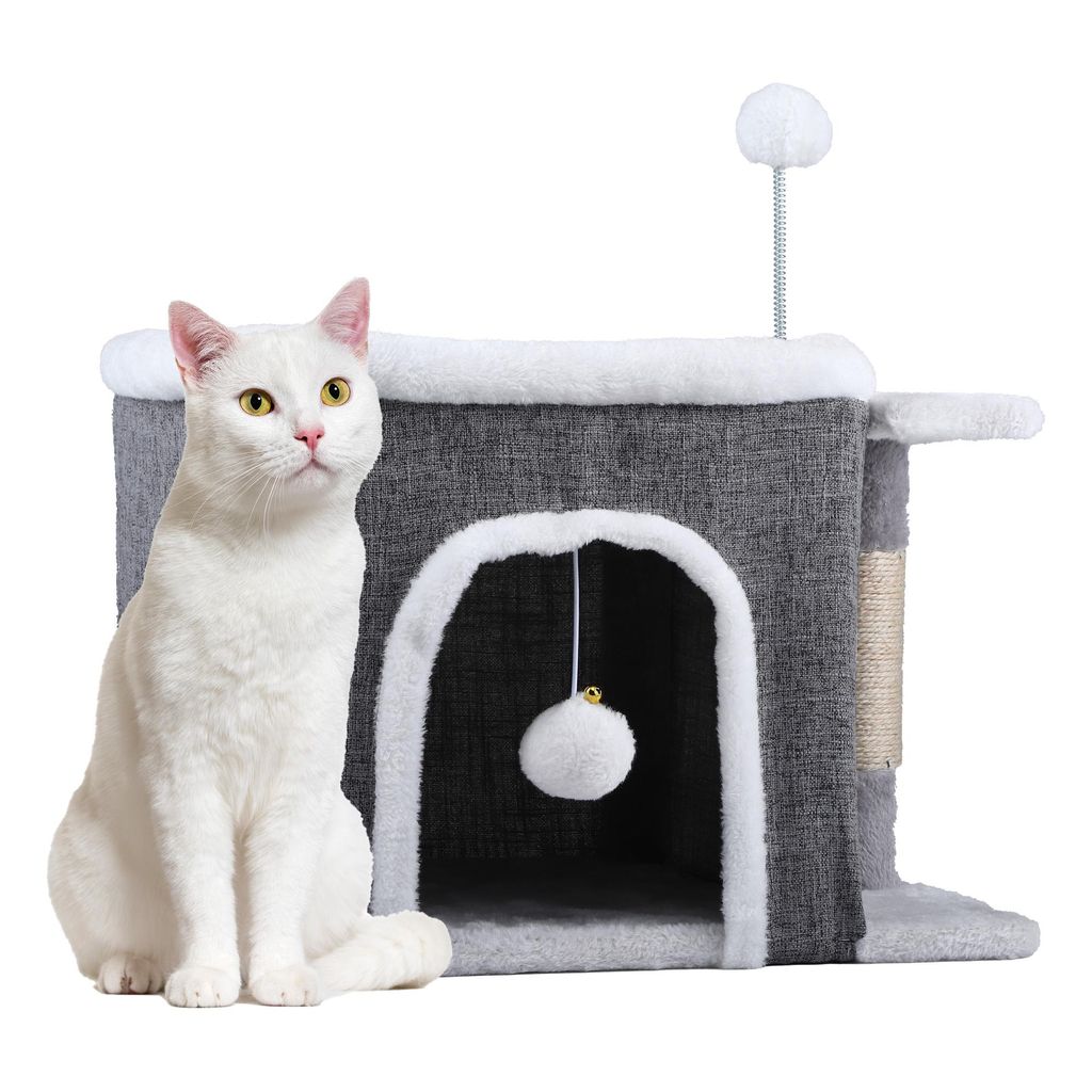 Katzenhaus Indoor, Faltbares Katzenhaus 47L x 40B x 32H cm mit Kratzbrett und Spielball