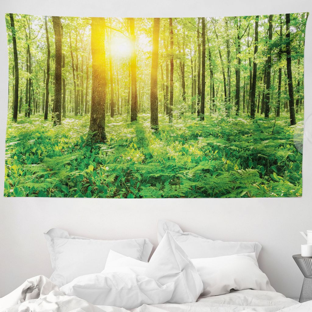 ABAKUHAUS Frühling Wandteppich, Waldlaub Natur aus Weiches Mikrofaser Stoff Waschbar ohne Verblassen Digitaldruck, 230 x 140 cm, Gelb Grün