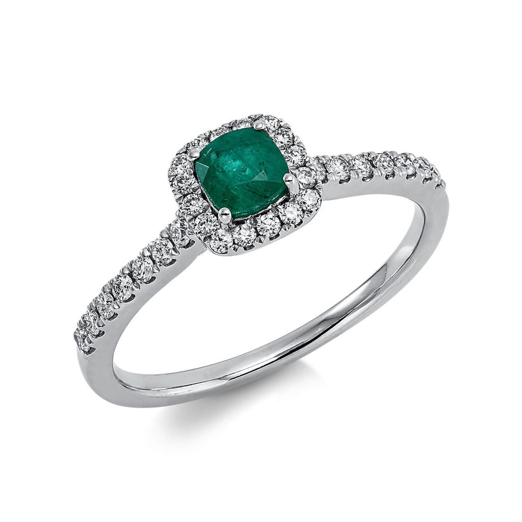 Ring aus 750 Weißgold Smaragd 0,26ct grün 30 Brillanten 0,23ct TW-SI B:6,5mm Innenumfang 54mm Ø17.2mm