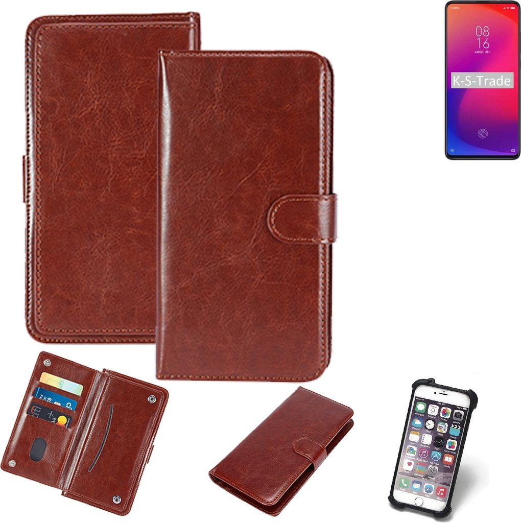 K-S-Trade 360° Hülle kompatibel mit Xiaomi Mi 9T Pro braun Kunstleder Case BookCase WalletCase Kunstlederederhülle Handyhülle, Rundumschutz Bumper