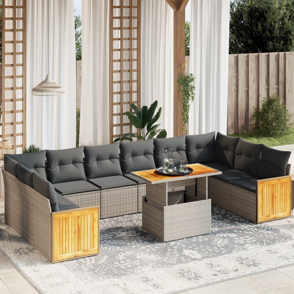 Möbel 11-tlg. Garten-Sofagarnitur mit Kissen Grau Poly Rattan - Sitzgruppe 3274133
