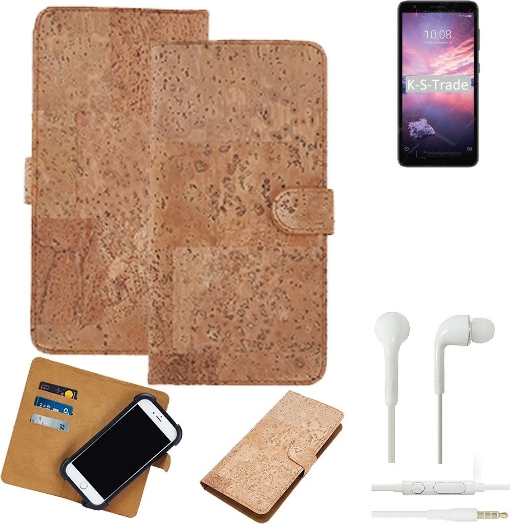 K-S-Trade Hülle kompatibel mit ZTE Blade A3 Joy + in ear Kopfhörer Kork Handyhülle Cover Schutzhülle TPU Case Bumper in Hellbraun, (1x)