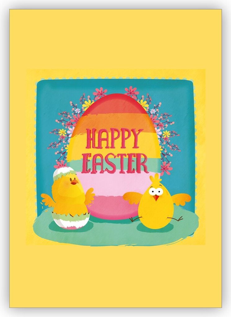 Sonnige Osterkarte mit lustigen Oster Küken "Happy Easter" Produktbild 