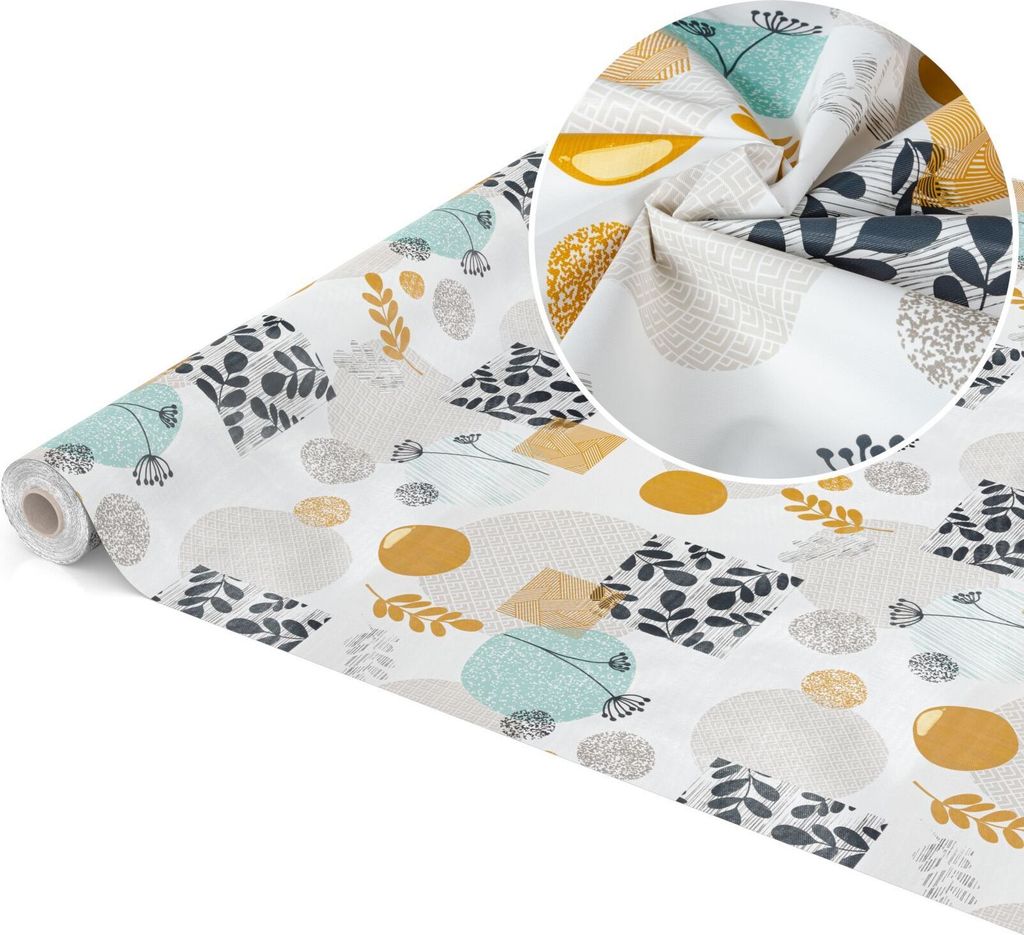 Tischdecke Wachstuch PVC Frei Ornamente Grau Robust Wasserabweisend Breite 140 cm Länge 2000 cm