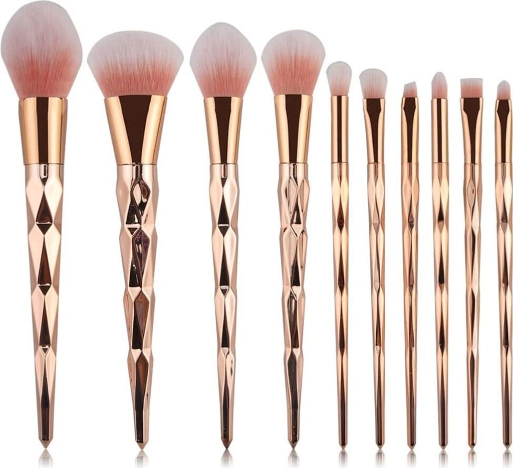 10 Stück Roségold Make-up Pinsel Set Professional Einhorn Shiny Gold Diamond Makeup Pinsel Set Professional Foundation Puder Creme Rouge Pinsel K...
