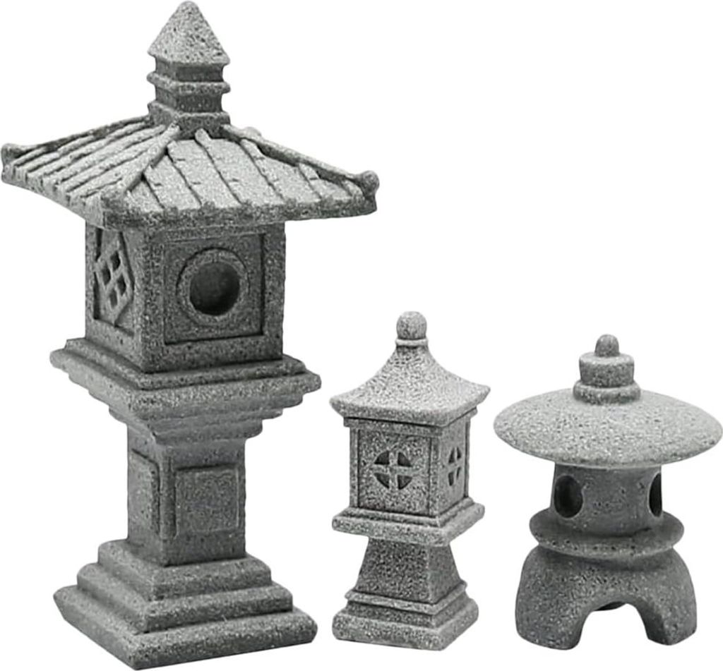 Mini Pagode Standbild - Zen Garten Dekoration - 3 Stück - Multicolor - Holzartig