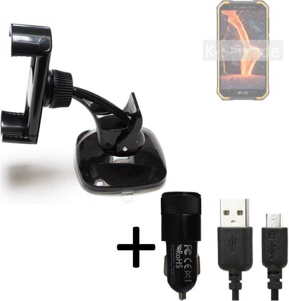K-S-Trade Halterung kompatibel mit Ulefone Armor X6 Pro Windschutzscheibe / Armaturenbrett + LADEGERÄT mit Mico USB Kabel Autohalterung KFZ Halter